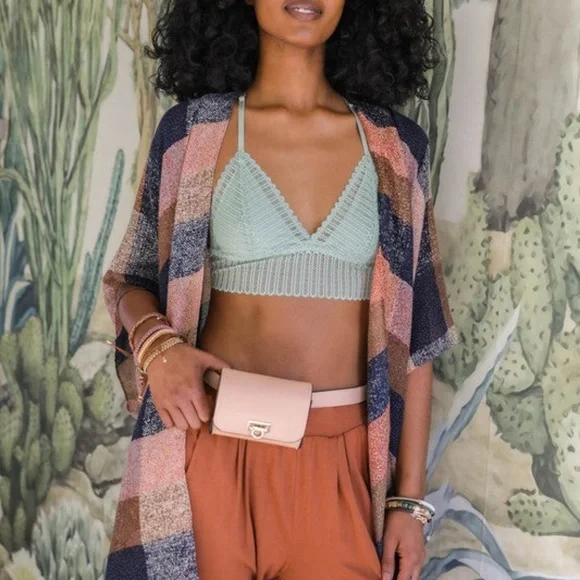 SOLD OUT Sage Ribbed Lace Boho Racerback Triangle Bralette Womens - Picture 1 of 4